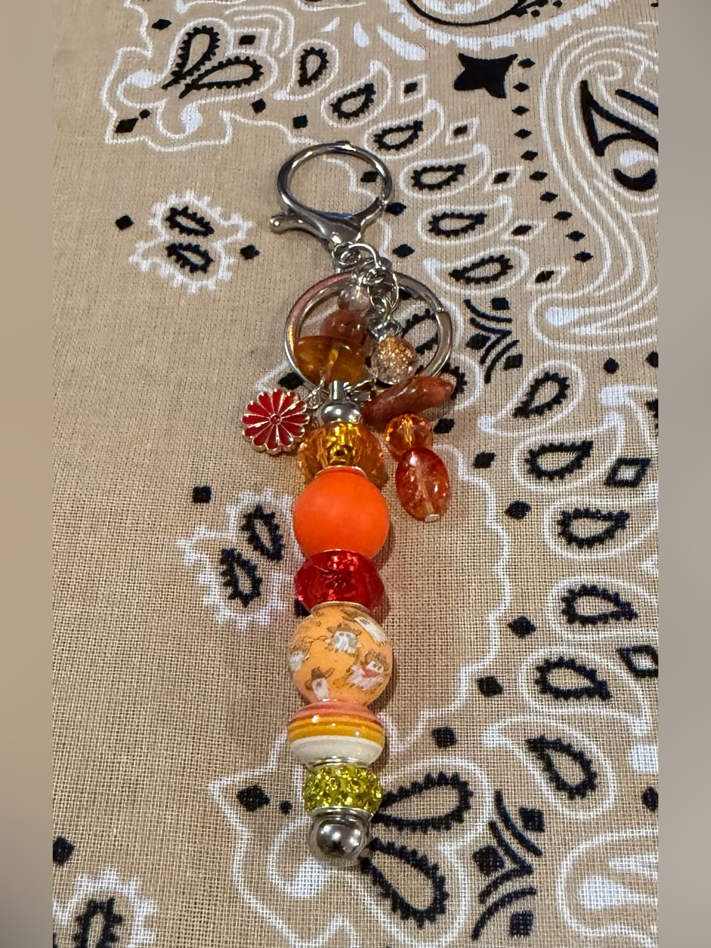 Beaded Orange Charm Keychain - Women Accessories